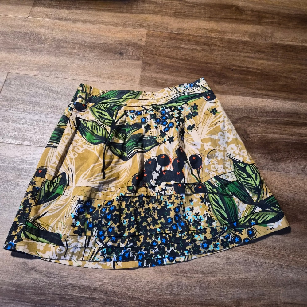 Edme‎ & Esyllte Anthropologie Floral Tiered Skirt Lace Trim Mustard Sz 2 Vintage
